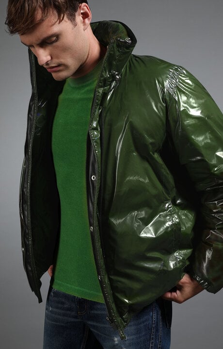 bikkembergs Green Men's ultra-shine green down jacket