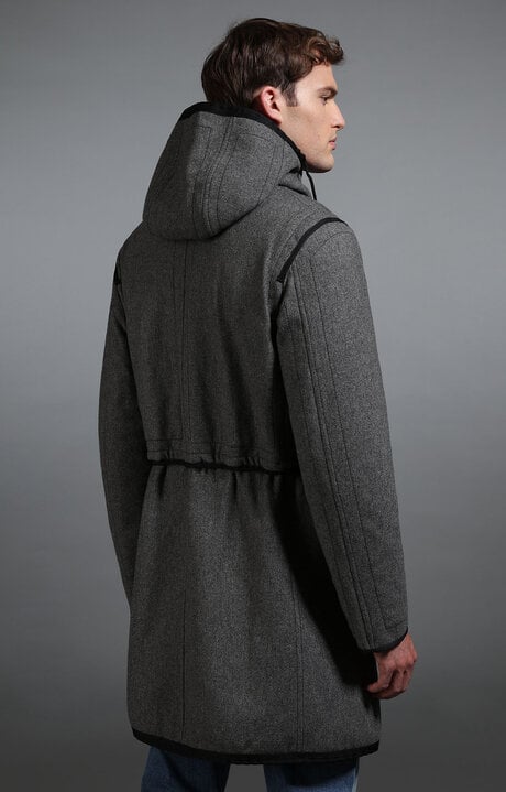 Bikkembergs Grey Men's Grey Wool Coat With Black Details