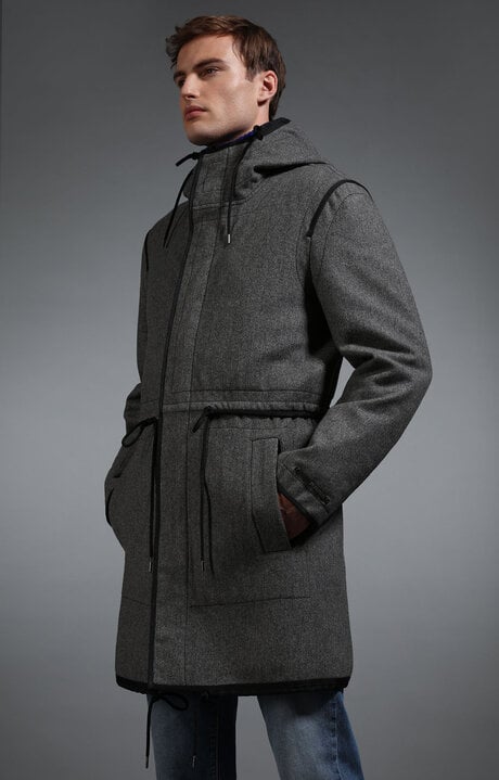 Bikkembergs Grey Men's Grey Wool Coat With Black Details