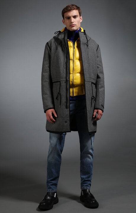 Bikkembergs Grey Men's Grey Wool Coat With Black Details