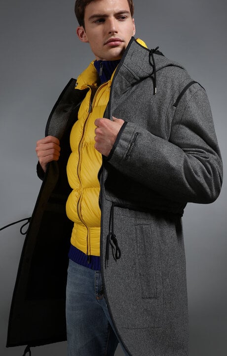 bikkembergs Grey Men's grey wool coat with black details