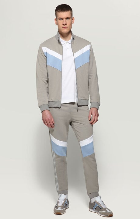 Bikkembergs Grey Men's Zip Sweatshirt Jacquard Tape