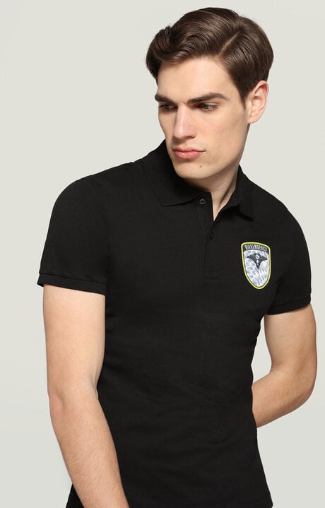 bikkembergs Men's Black polo shirt with patch applique