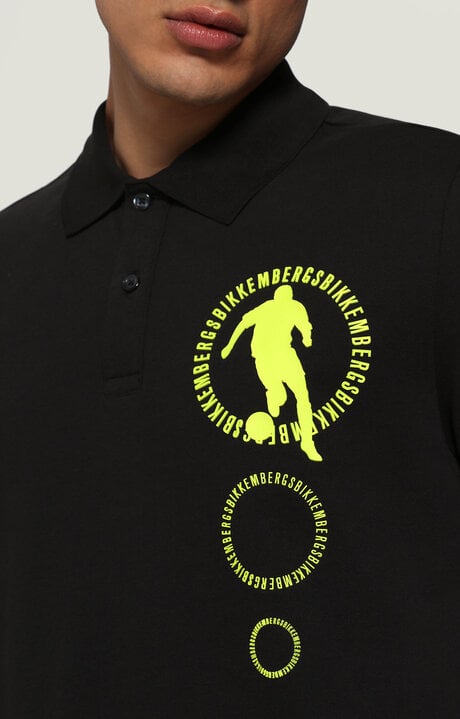 Bikkembergs Men's Black Polo Shirt With Textured Print