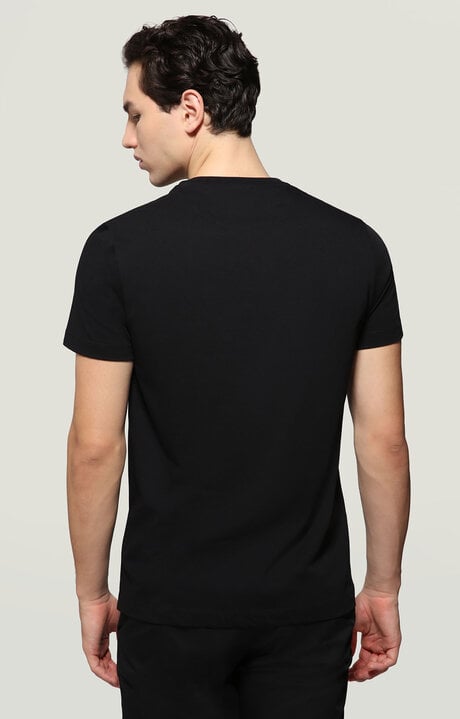 Bikkembergs Men's Black T-shirt With White Rubber Print