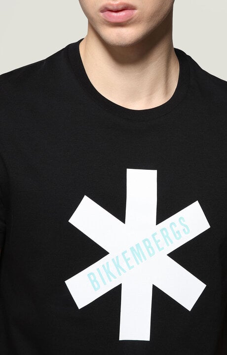 Bikkembergs Men's Black T-shirt With White Rubber Print