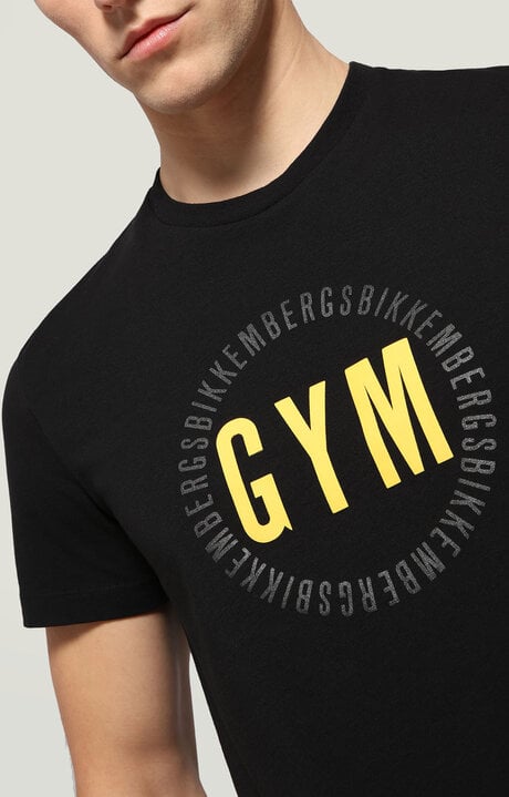Bikkembergs Men's Black T-shirt With Yellow GYM Print