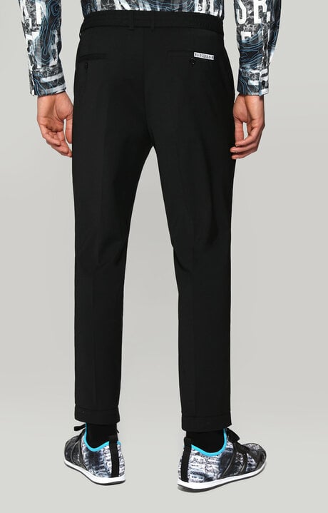 Bikkembergs Men's Black Trousers Slim Fit With Elastic Waist