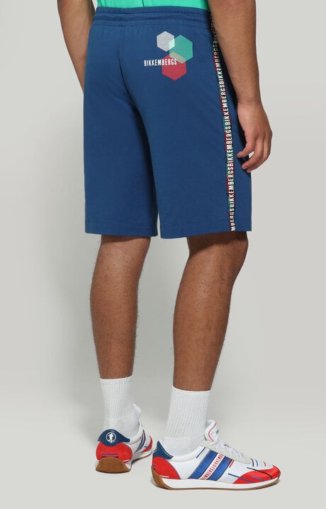 Bikkembergs Men's Blue Bermuda Shorts With Hexagonal Print
