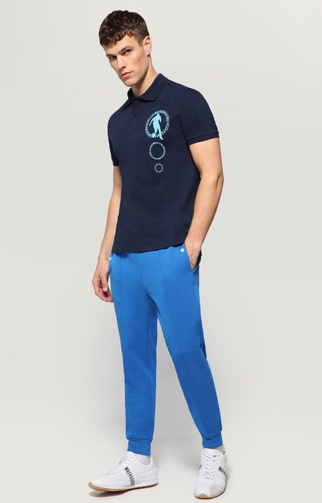 Bikkembergs Men's Blue Polo Shirt With Textured Print