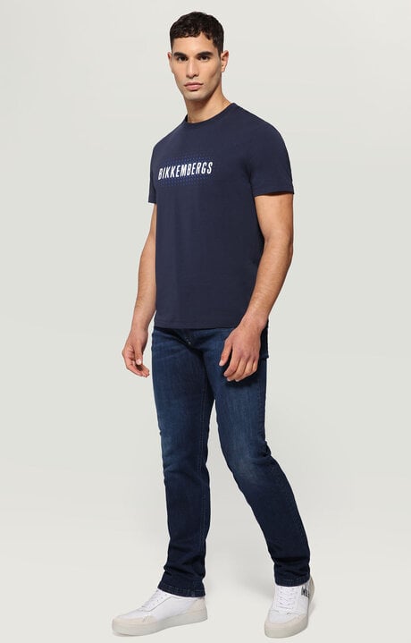 Bikkembergs Men's Blue T-shirt With Textured Logo Print