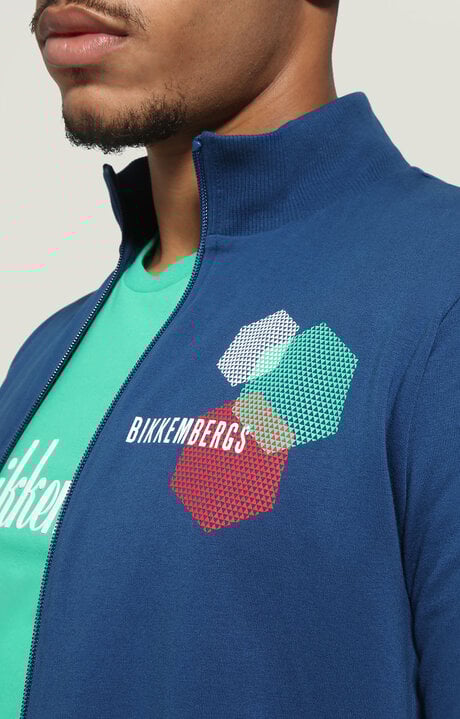 Bikkembergs Men's Blue Zip Sweatshirt With Hexagonal Print