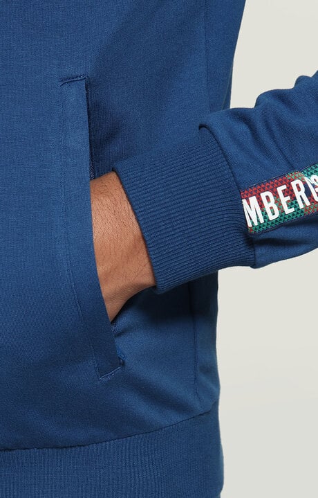 Bikkembergs Men's Blue Zip Sweatshirt With Hexagonal Print