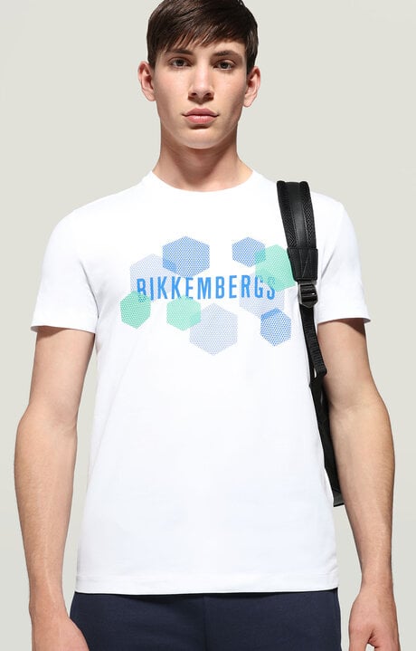 Bikkembergs Men's White T-shirt With Hexagonal Print