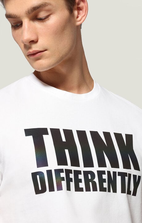 Bikkembergs Men's White T-shirt With Reflective Print