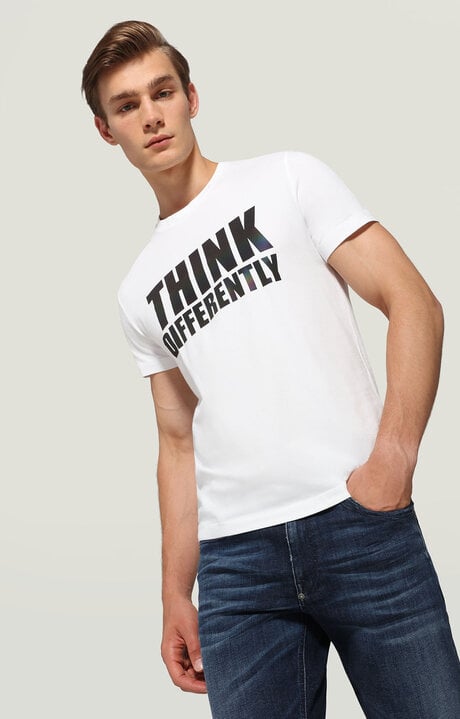 bikkembergs Men's White T-shirt with reflective print