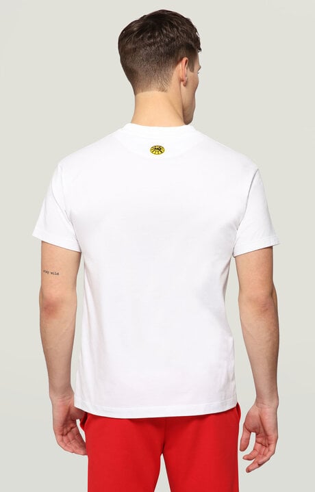 Bikkembergs Men's White T-shirt With Weightlifting Print