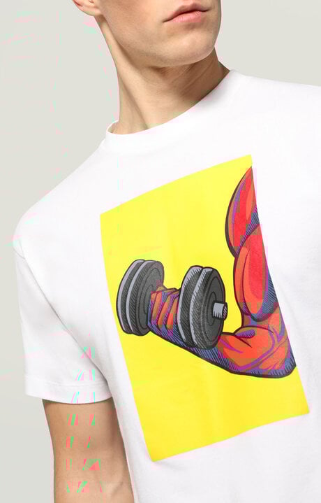 Bikkembergs Men's White T-shirt With Weightlifting Print