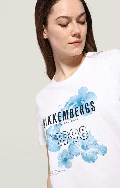 Bikkembergs White Women's T-shirt With Floral Print