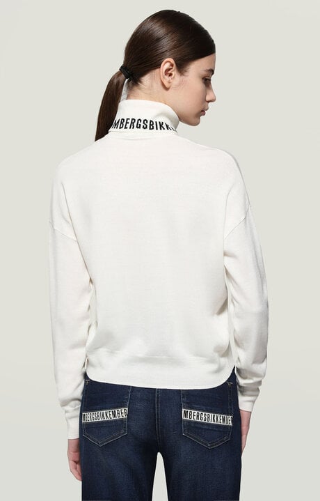Bikkembergs White Women's Turtleneck With Jacquard Logo