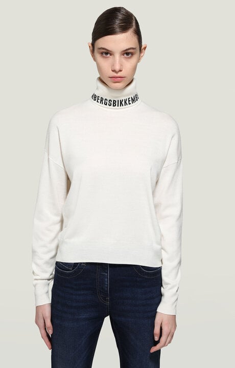 Bikkembergs White Women's Turtleneck With Jacquard Logo