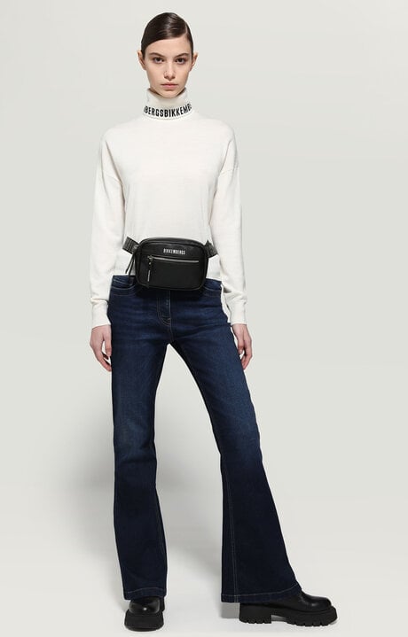 Bikkembergs White Women's Turtleneck With Jacquard Logo