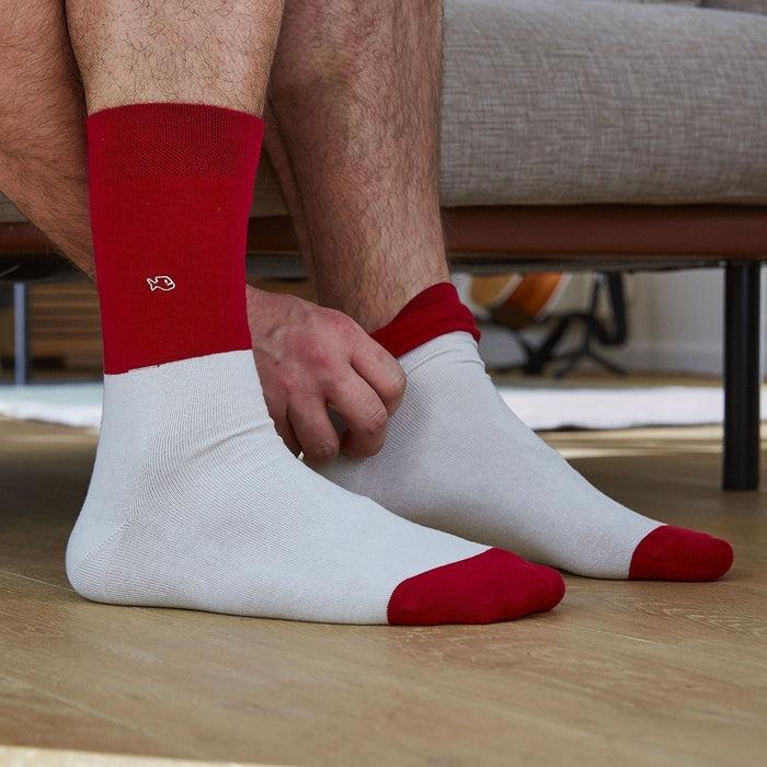 Billybelt Chaussettes Bi-colors Rouge / Beige En Coton Peigné