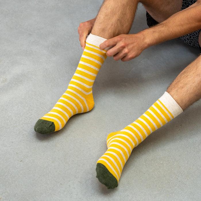 Billybelt Chaussettes En Coton Peigne A Rayures Larges Jaune Safran - BILLYBELT