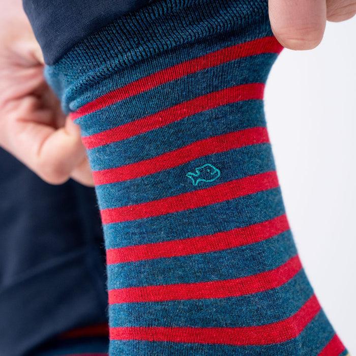 Billybelt Chaussettes En Coton Peigne A Rayures Larges Marine Et Rouge - BILLYBELT