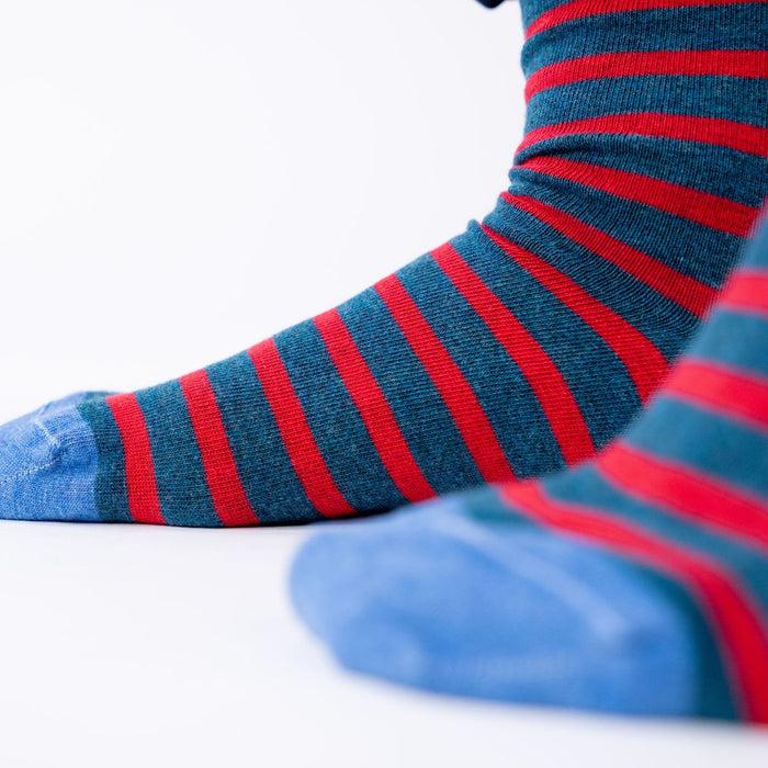 Billybelt Chaussettes En Coton Peigne A Rayures Larges Marine Et Rouge - BILLYBELT