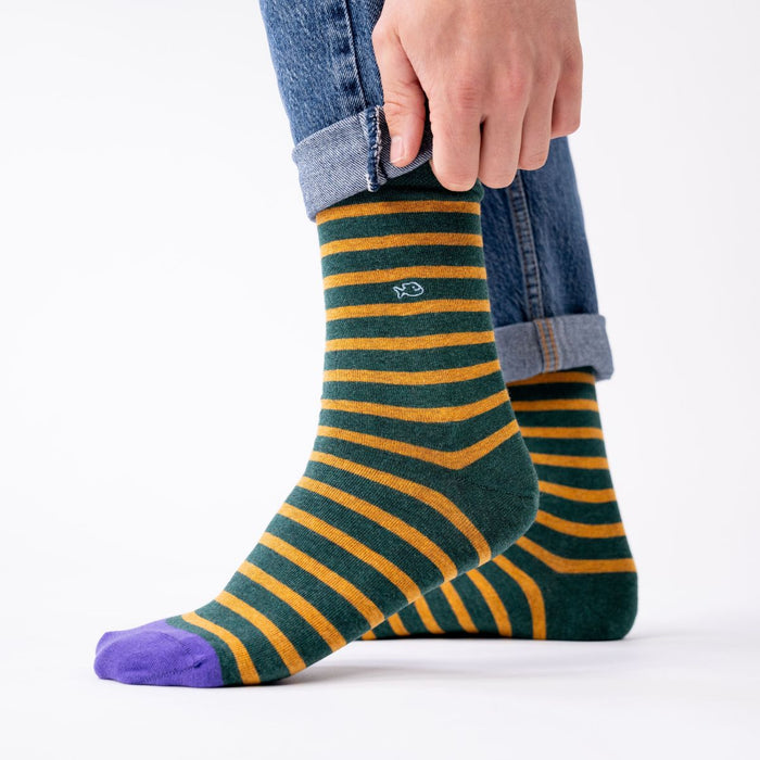 Billybelt Chaussettes En Coton Peigne A Rayures Larges Vert Et Jaune - BILLYBELT