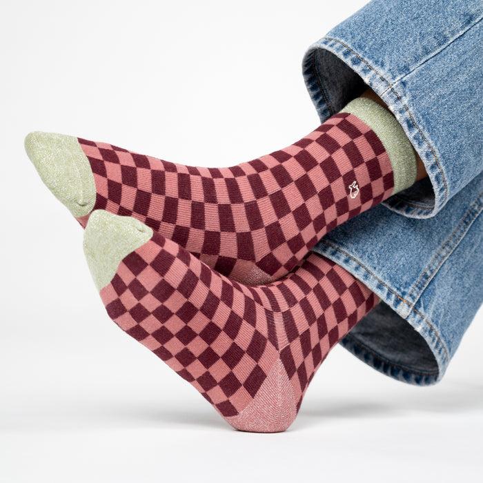 Billybelt Chaussettes En Coton Peigné Carreaux - Bordeaux Et Rose - BILLYBELT