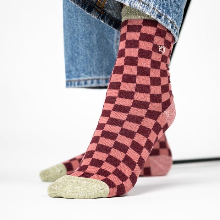 Billybelt Chaussettes En Coton Peigné Carreaux - Bordeaux Et Rose - BILLYBELT