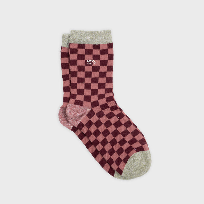 billybelt Chaussettes en coton peigné Carreaux - Bordeaux et rose - BILLYBELT