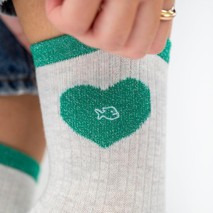 Billybelt Chaussettes En Coton Peigné Coeur - Blanc Et Vert - BILLYBELT