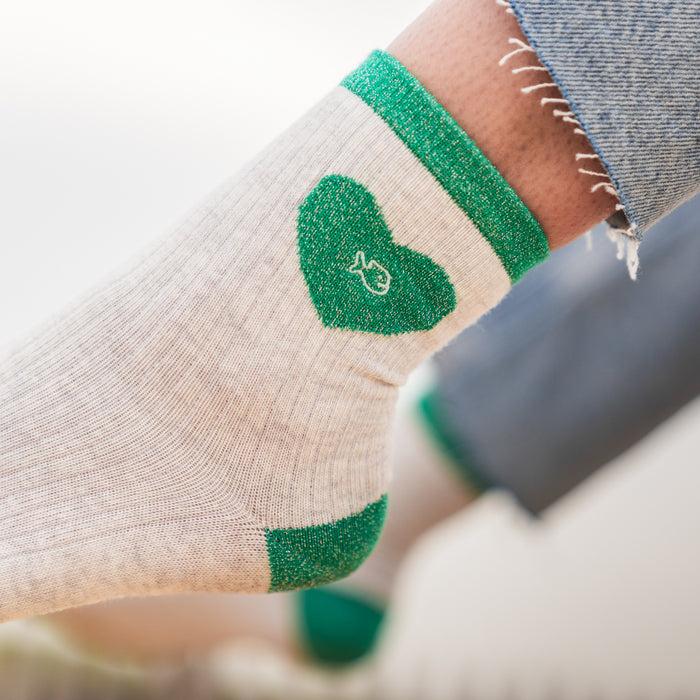 Billybelt Chaussettes En Coton Peigné Coeur - Blanc Et Vert - BILLYBELT