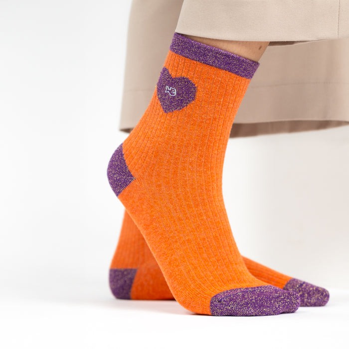 Billybelt Chaussettes En Coton Peigné Coeur - Orange Et Violet - BILLYBELT