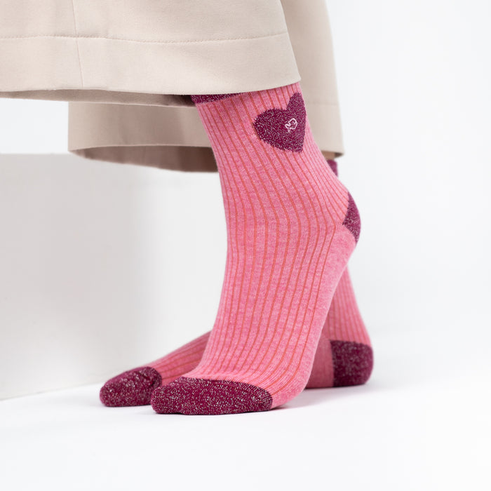 Billybelt Chaussettes En Coton Peigné Coeur - Rose Clair Et Rose - BILLYBELT