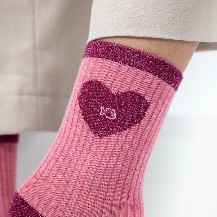 Billybelt Chaussettes En Coton Peigné Coeur - Rose Clair Et Rose - BILLYBELT