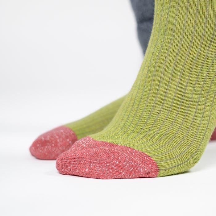 Billybelt Chaussettes En Coton Peigné Coeur - Vert Olive Et Rose - BILLYBELT