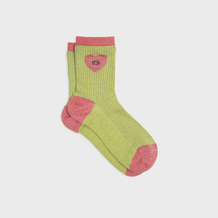 billybelt Chaussettes en coton peigné Coeur - Vert olive et rose - BILLYBELT