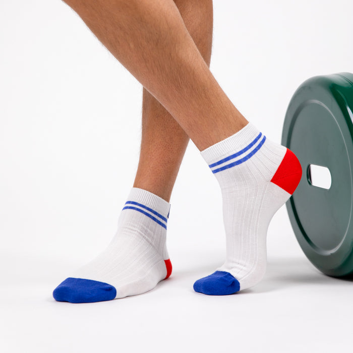 billybelt Chaussettes en coton peigné Mi-hautes - Blanc rayé bleu - BILLYBELT