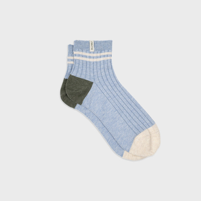 billybelt Chaussettes en coton peigné Mi-hautes - Bleu clair rayé beige