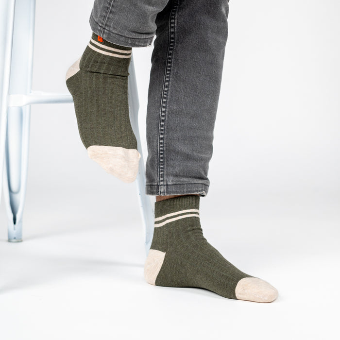 Billybelt Chaussettes En Coton Peigné Mi-hautes - Kaki Rayé Beige - BILLYBELT
