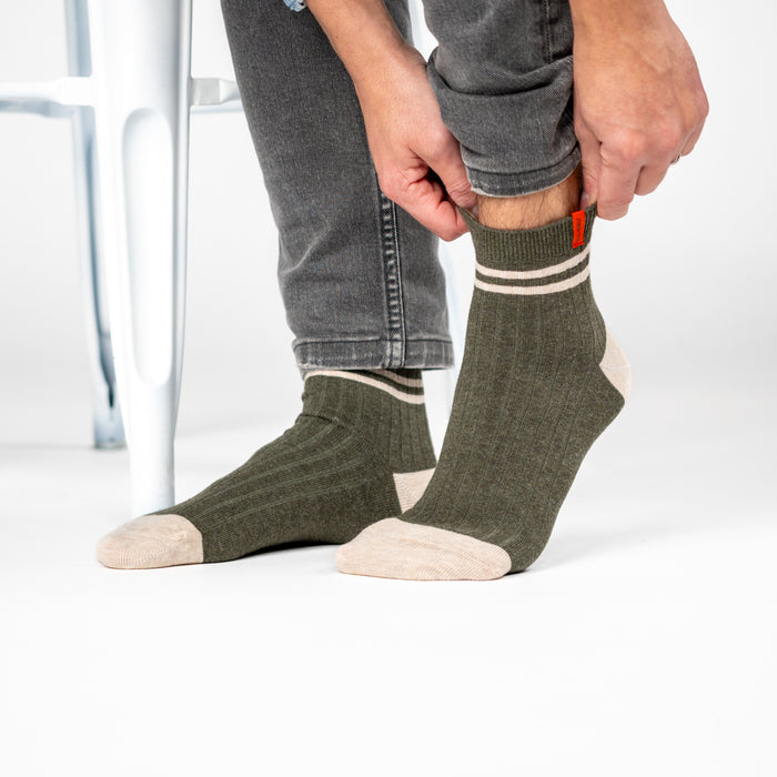 Billybelt Chaussettes En Coton Peigné Mi-hautes - Kaki Rayé Beige - BILLYBELT