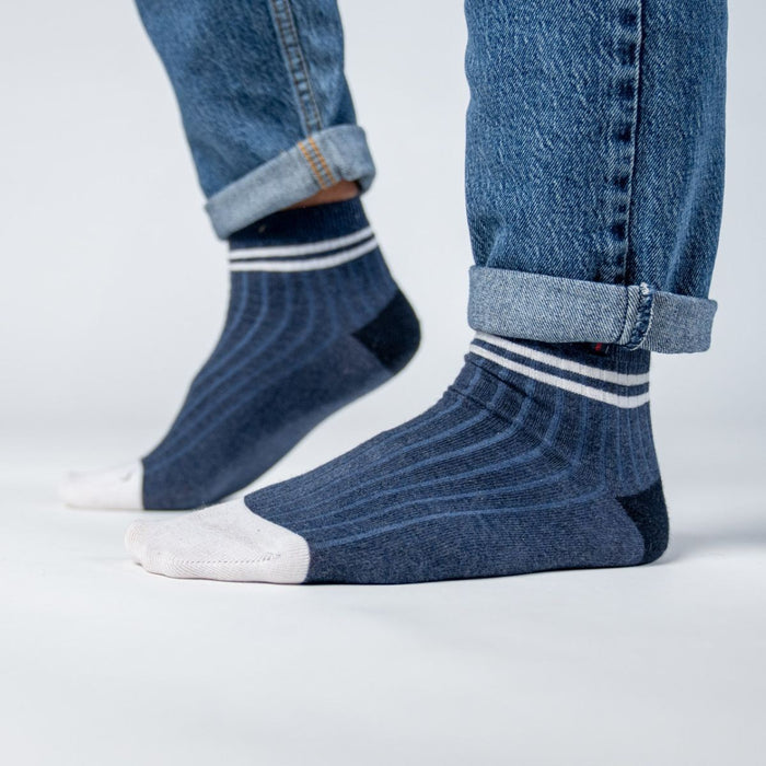 Billybelt Chaussettes En Coton Peigné Mi-hautes - Marine Rayé Blanc