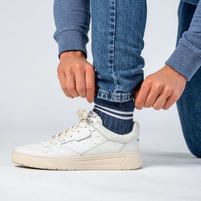 Billybelt Chaussettes En Coton Peigné Mi-hautes - Marine Rayé Blanc