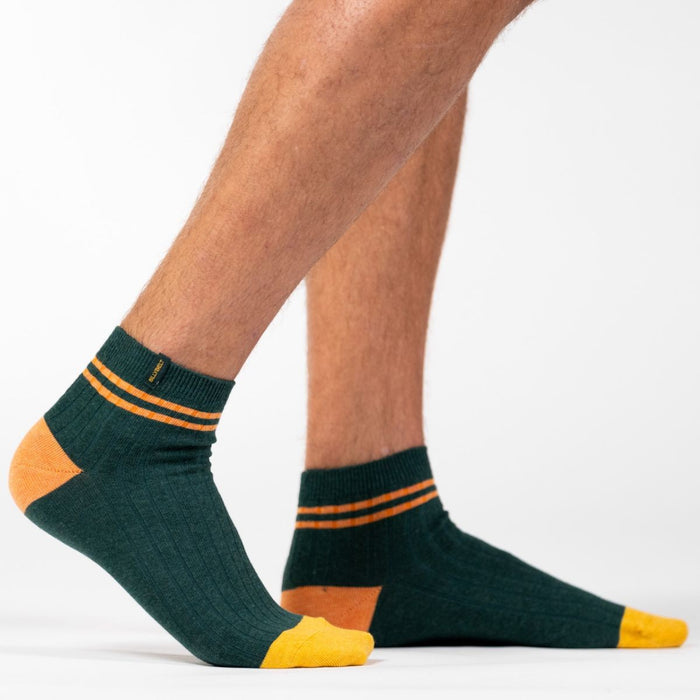 Billybelt Chaussettes En Coton Peigné Mi-hautes - Vert Rayé Orange