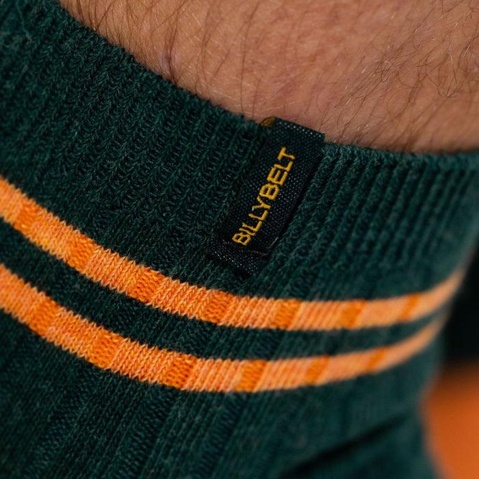 Billybelt Chaussettes En Coton Peigné Mi-hautes - Vert Rayé Orange