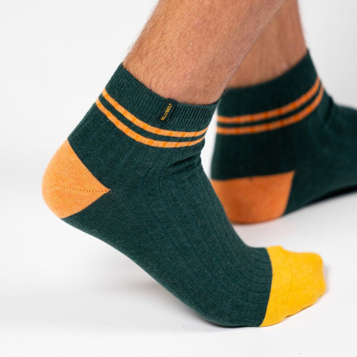 Billybelt Chaussettes En Coton Peigné Mi-hautes - Vert Rayé Orange